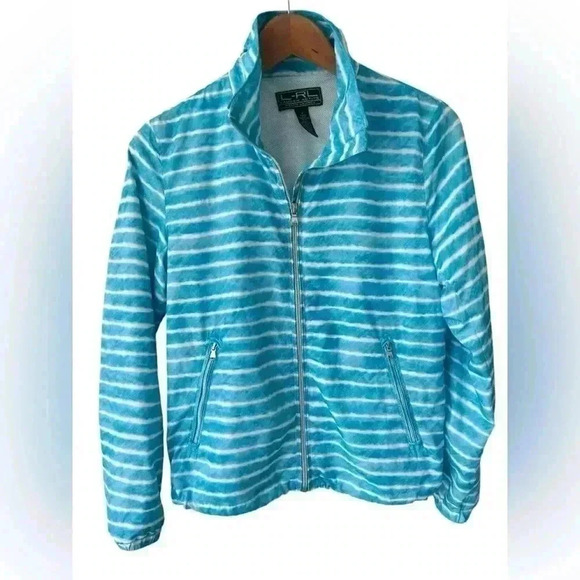 Lauren Ralph Lauren Blue Striped Full Zip Light Jacket Windbreaker SizeSmall - Picture 1 of 5